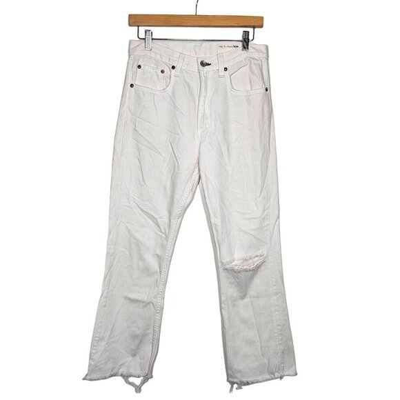 Rag & Bone Straight Leg Jeans Ripped Raw Hem Relaxed Fit White Denim Women 27 - Picture 13 of 13